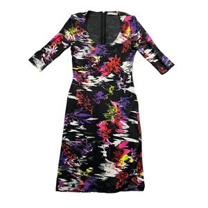 Alice & Olivia 6 Delora Scoop Neck Floral Midi Dress 3/4 Sleeve Back Zipper